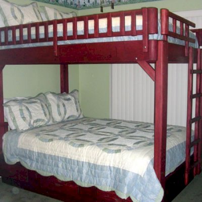 Queen Over Queen Punta Banda Bunk Beds with a Climbing Ladder and Headboard on Opposite Ends, Standard Style, Douglas-fir with Cherry Finish (Mattresses and bedding not included.)
