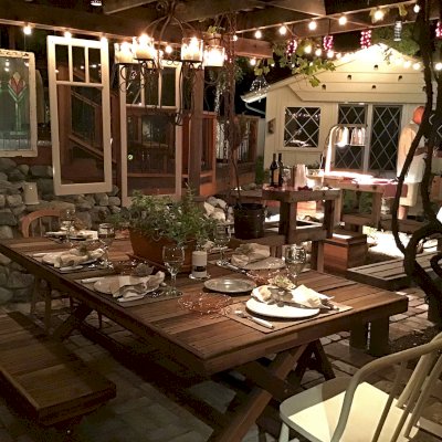 Rectangular Folding Picnic Table (Options: 72" L, 35" W, Folding Side Benches, Mosaic Redwood, 2 Full Length Bench/Side, Standard Tabletop, Boards Laid in the Same Direction, Squared Corners, No Umbrella Hole, Transparent Premium Sealant). Photo Courtesy of M. Squyres of Woodland Hills, CA.