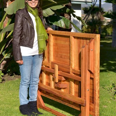 Rectangular Folding Picnic Table (Options: 52.5" L, 35'' W, No Seating, California Redwood, Standard Tabletop, Checkerboard Design Tabletop, Squared Corners, No Umbrella Hole, Transparent Premium Sealant). 