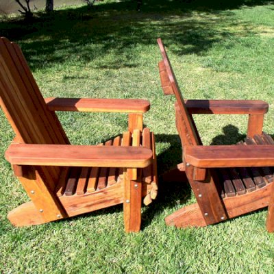 Comparison of Redwood Adirondack Chair with Standard Seat Depth with Shallower Seat Depth Option - L-R: Redwood, Old-Growth Redwood