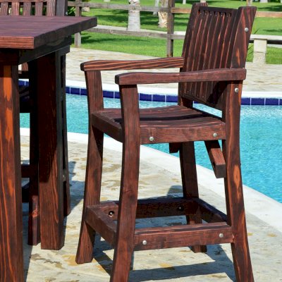Redwood Cocktail Bar Stool (Options: Redwood, Standard Backrest, With Arms, No Swivel Seat, 29" H, No Cushion, Coffee-Stain Premium Sealant). 