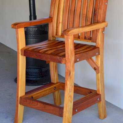 Redwood Cocktail Bar Stool (Options: Redwood, Arms, No Swivel, 29" H, No Cushion, Transparent Premium Sealant). 