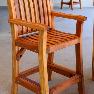 Redwood Cocktail Bar Stool (Options: Redwood, Arms, No Swivel, 29" H, No Cushion, Transparent Premium Sealant). 