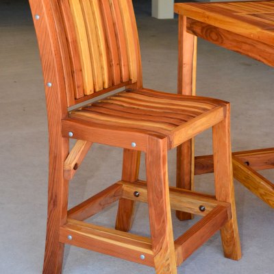 Redwood Cocktail Bar Stool (Options: Redwood, Without Arms, No Swivel, 29" H, No Cushion, Transparent Premium Sealant). 