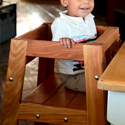 Redwood Restaurant High Chair (Options: California Redwood, 28 inches Tall, No Cushion, Transparent Premium Sealant). Little Dave is 20 Months Old. 