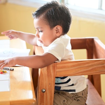 Redwood Restaurant High Chair (Options: California Redwood, 28 inches Tall, No Cushion, Transparent Premium Sealant). Little Dave is 20 Months Old. 