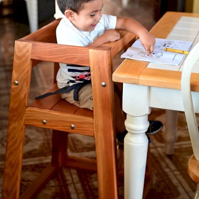 Redwood Restaurant High Chair (Options: California Redwood, 28 inches Tall, No Cushion, Transparent Premium Sealant). Little Dave is 20 Months Old. 