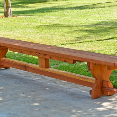 Redwood Trestle Bench (Options: 10 ft, Redwood, Transparent Premium Sealant).