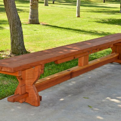 Redwood Trestle Bench (Options: 10 ft, Redwood, Transparent Premium Sealant).