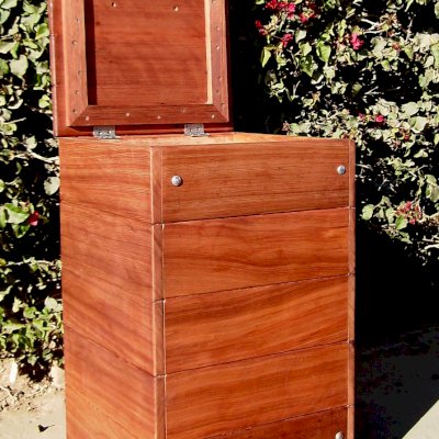 Regal Refuse Receptacles (Options: Old-Growth Redwood, No Casters, Transparent Premium Sealant). In Comments enter the size you'd like. This box is 24"W x 24"D x 36"H external dimensions not counting handle height).