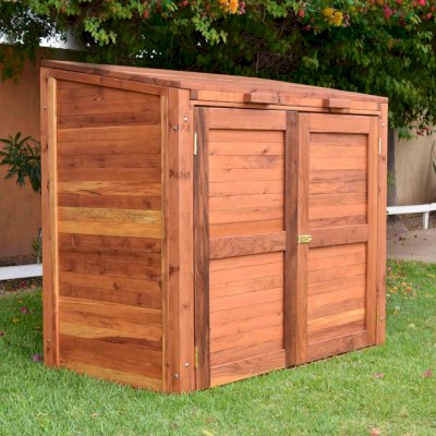 Custom Regal Refuse Receptacles (Options: Redwood, No Casters, Transparent Premium Sealant). We can build an attractive box to hide your refuse in any size and shape. Size shown: 30" W x 60" L x 48" H.