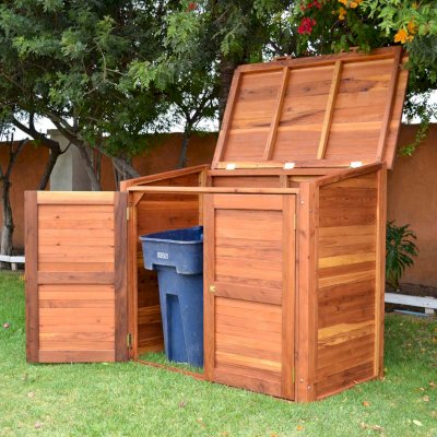 Custom Regal Refuse Receptacles (Options: Redwood, No Casters, Transparent Premium Sealant). We can build an attractive box to hide your refuse in any size and shape. Size shown: 30" W x 60" L x 48" H.