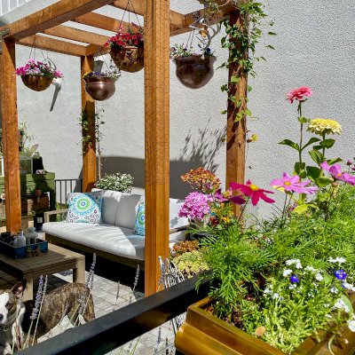 Custom Retractable Canopy Pergola (Options: 9' x 4'-1 1/2", California Redwood, with 6x6 Posts and 2x6 Framing, Metal Plates Finished in a Rustoleum Metallic - Bronze Color with an Oil Rubbed Finish, Transparent Premium Sealant). Photo Courtesy of R. Balisalisa of Dublin, CA.