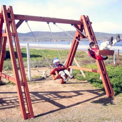 Rory's Big Playground Swing Sets (Mature Redwood, 1 Rory's Swing Seat - right, 1 Toddler's Swing seat - left, Transparent Premium Sealant)