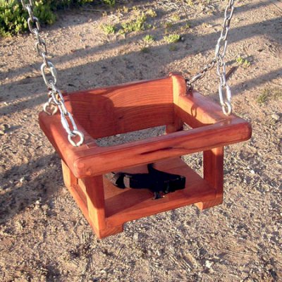 Toddler/Small Rory's Big Playground Swing Sets (Options:  Mature Redwood, Transparent Premium Sealant). The safety strap is included with the seat.
