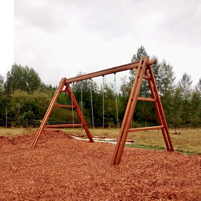 Rory's Giant Playground Swing Sets (Options: 3 Seats, Redwood, 3 Standard Swing Seats, Transparent Premium Sealant). Photo Courtesy of A. Caniff of Lake Stevens, Washington.