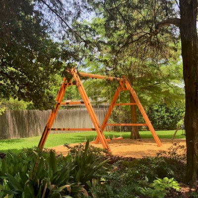 Rory's Giant Playground Swing Sets (Options: 3 Seats, Douglas-fir, 3 Standard Swing Seats, Transparent Premium Sealant). Photo Courtesy of Sara Cavey of Southlake , Texas.