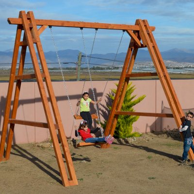 Rory's Giant Playground Swing Sets (Options: 2 Seats, Douglas-fir, Standard Swing Seats, Transparent Premium Sealant).