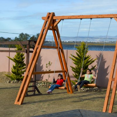 Rory's Giant Playground Swing Sets (Options: 2 Seats, Douglas-fir, Standard Swing Seats, Transparent Premium Sealant).