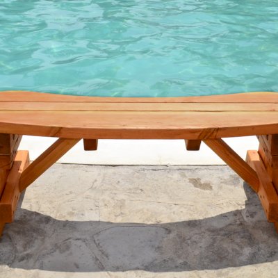 Round Wood Picnic Bench (Options: 4 ft, Douglas-fir, No Engraving, Transparent Premium Sealant).