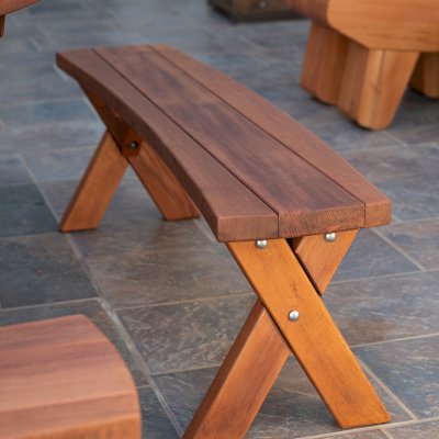 Round Wood Picnic Table with Wheels (Options: 5'-6" Diameter, Unattached Benches, Old- Growth Redwood, Custom Arc Picnic Benches, Standard Tabletop, No Lazy Susan, 2" Umbrella Hole & Plug, Transparent Premium Sealant).