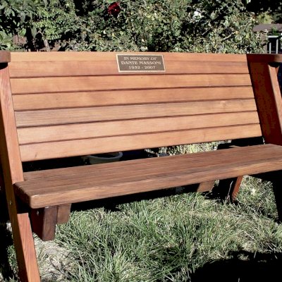 Rustic Redwood Bench (Options: 5 ft, Mature Redwood, No Cushion, No Engraving - Plaque made locally and shipped to us for inlaying and installation, Transparent Premium Sealant).