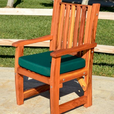 Ruth Redwood Dining Chair (Options: With Arms, Redwood, Forest Green Cushion, Transparent Premium Sealant).