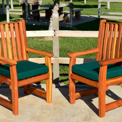 Ruth Redwood Dining Chair (Options: With Arms, Redwood, Forest Green Cushion, Transparent Premium Sealant).
