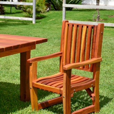 Ruth Redwood Dining Chair (Options: With Arms, Redwood, No Cushion, Transparent Premium Sealant).