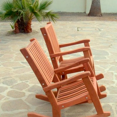Ruth Redwood Rocker (Options: Standard Size, Mature Redwood,  No Cushion, Deep Style - left, Tall Style - right, Cherry Stain)