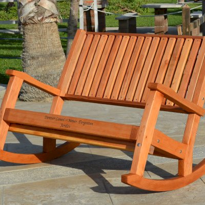 Ruth Redwood Rocking Bench (Options: Deep, Redwood, No Cushion, Custom Engraving, Transparent Premium Sealant).