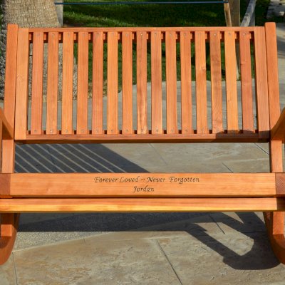 Ruth Redwood Rocking Bench (Options: Deep, Redwood, No Cushion, Custom Engraving, Transparent Premium Sealant).