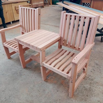 Ruth Vignette Wood Settee in Production (Options: California Redwood, No Umbrella Hole).