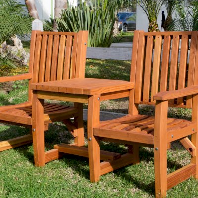 Ruth Vignette Wood Settee (Options: California Redwood, Slightly Rounded Corners, No Umbrella Hole, No Custom Cushion, Transparent Premium Sealant).