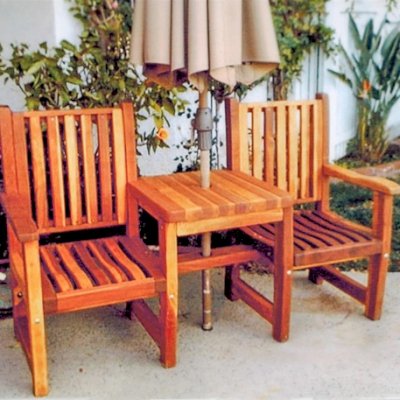 Ruth Vignette Wood Settee (Options: California Redwood, Slightly Rounded Corners, Umbrella Hole, No Custom Cushion, Transparent Premium Sealant).