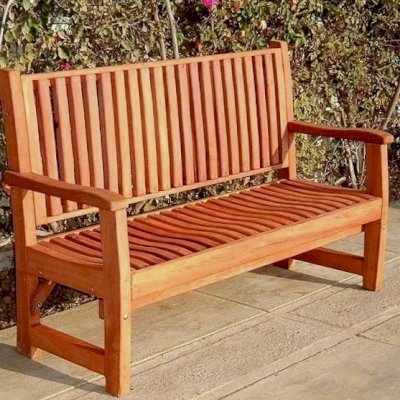 Ruth Wooden Bench (Options: 5 ft, California Redwood, No Cushion, No Engraving, Transparent Premium Sealant).