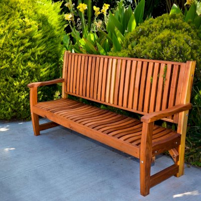 Ruth Wooden Bench (Options: 6 ft, California Redwood, No Cushion, No Engraving, Transparent Premium Sealant).