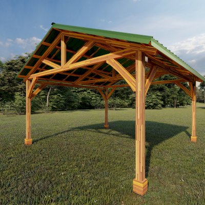 San Carlos Carport Pavilion (Options: 20' L x 20' W, Mosaic Redwood). Image shown is a scaled rendering.