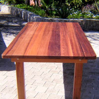 San Francisco Redwood Patio Table (Options: 8' L, 46" W Tabletop, No Seating, Old-Growth Redwood, Seamless Tabletop, Rounded Corners, No Umbrella Hole, Transparent Premium Sealant).