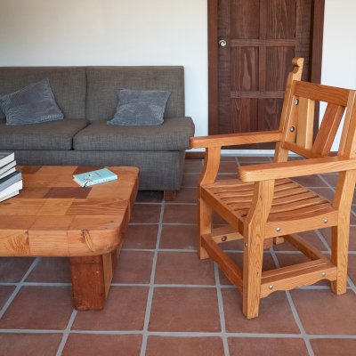 Segovia Chair (Options: With Arms, Douglas-fir, No Cushion, Transparent Premium Sealant).