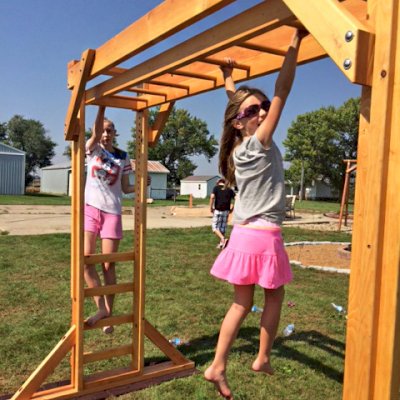 Custom Sheldon's Monkey Bars (Options: 8 ft H, 108.5 ft L, Douglas-fir, Standard Step Option, Transparent Premium Sealant). Shows Original design of Monkey Bar that was discontinued in 2018 - if you prefer this old design, let us know).
