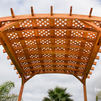 Small Arched Pergola Kits (Options: 10' L x 10' W, No Privacy Panels, Douglas-Fir, No Rain Guard, 9 ft Post Height, No Electrical Wiring Trim, No Decorative Trim, 4-Post Anchor Kit for Concrete, No Curtain Rods, No Retractable Shade Canopy, Transparent Premium Sealant).