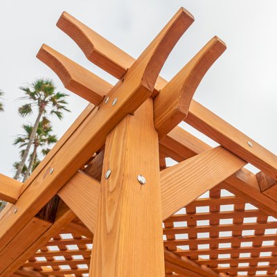 Small Lattice Pergola  (Options: 8' L x 8' W, No Privacy Panels, Douglas-fir, No Rain Guard, 8 ft Post Height, No Electrical Wiring Kit, No Post Decorative Trim, No Anchor Kit, No Curtain Rods, No Retractable Shade Canopy, Transparent Premium Sealant).
