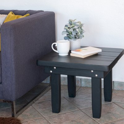 Square Side Table (Options: 23" Size, Mature Redwood, Rounded Corners, 18" H, Black Stain Premium Sealant).