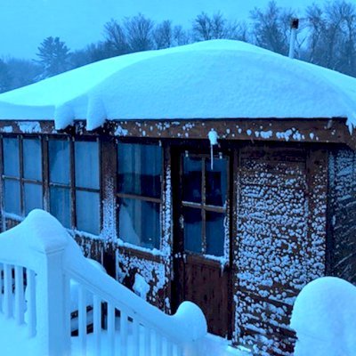Spa Gazebo Kit (Options: 20' L, 14' W, Mature Redwood,  All Sliding Windows with Screens, Without Skylight, 36" H Siding Below Windows, Vertical Siding, Japanese Doors with Screens, No Flooring, Transparent Premium Sealant). Photo Courtesy of J. Zawalsky of Groveland, Massachusetts.