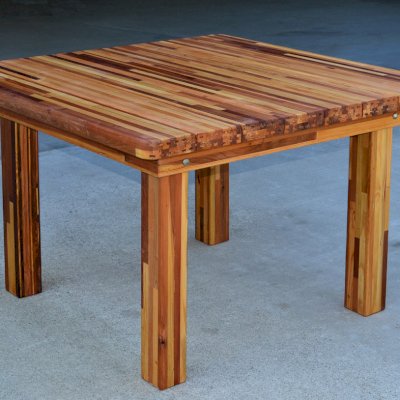 Square Patio Tables (Options: 4', No Seating, Mosaic Redwood, Standard tabletop, Rounded Corners, No Umbrella Hole, Transparent Premium Sealant).  