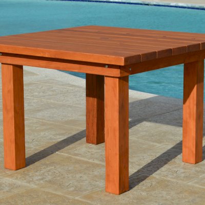Square Patio Tables (Options: 4', No Seating, Old-Growth Redwood, Standard tabletop, Square Corners, Umbrella Hole, Transparent Premium Sealant).