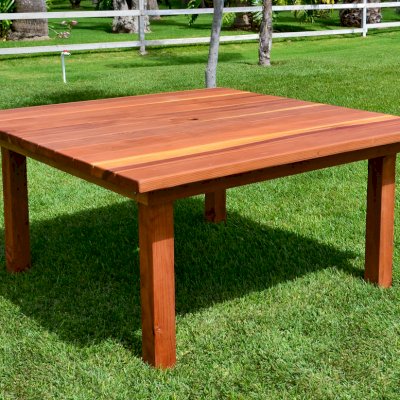 Square Patio Tables (Options: 5.5', No Seating, Redwood, Standard Tabletop, Slightly Rounded Corners, Umbrella Hole, Transparent Premium Sealant).
