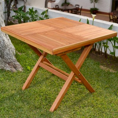 Square Wooden Folding Table (Options: No Seating, Redwood, Standard Tabletop, Checkerboard Design Tabletop, Slightly Rounded Corners, No Umbrella Hole, Transparent Premium Sealant).