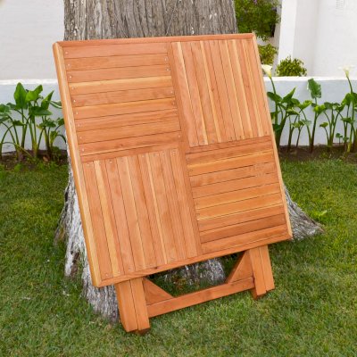 Square Wooden Folding Table (Options: No Seating, Redwood, Standard Tabletop, Checkerboard Design Tabletop, Slightly Rounded Corners, No Umbrella Hole, Transparent Premium Sealant).